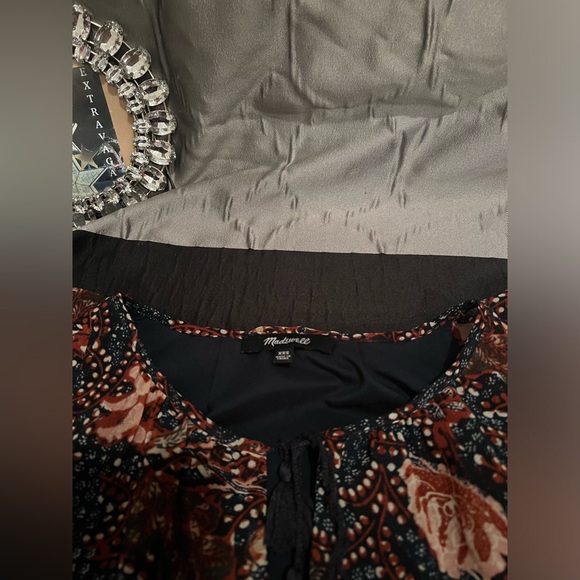 Madewell Womens V Neck Ruffle Trim Abstract Peplum Midi Dress Multi - Picture 7 of 9